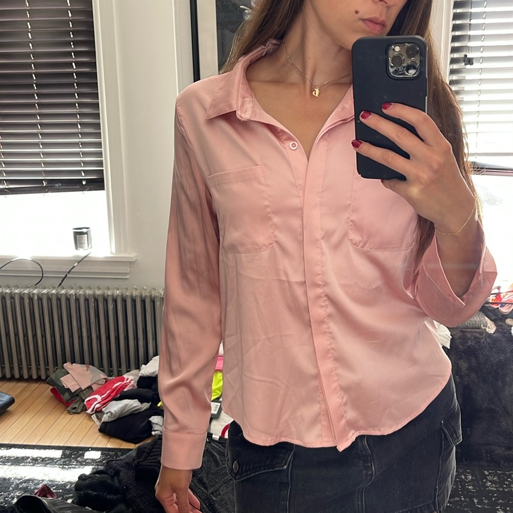 Pink Superdown Satin Button Down - image 1